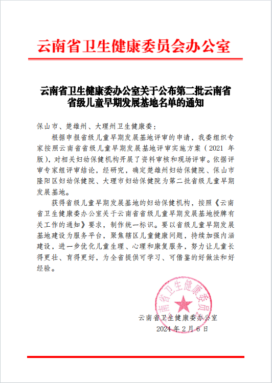 隆阳区妇幼保健院成功创建云南省儿童早期发展基地
